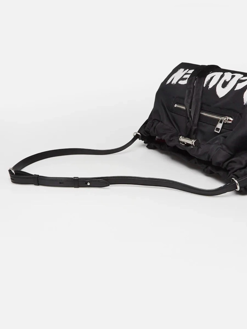 S Alexander McQueen Black Graffiti Logo Drawstring Duffel - Picture 10 of 15